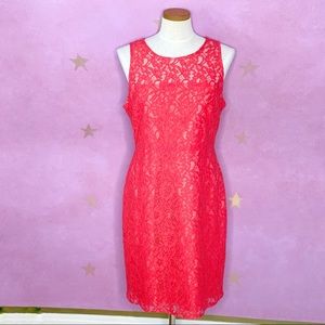 J. Crew Dress Women's 12 Coral Lace Sheath Whimsical Feminine Romantic Elegant
